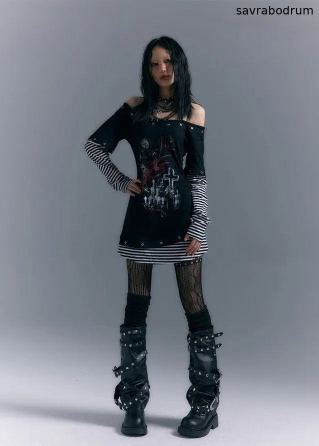 Long Sleeve Printed Slim Fit T-shirt Dress