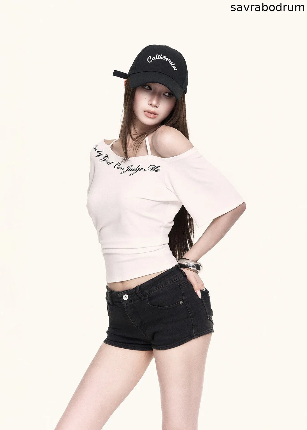 Cross-Shoulder Script Crop Top