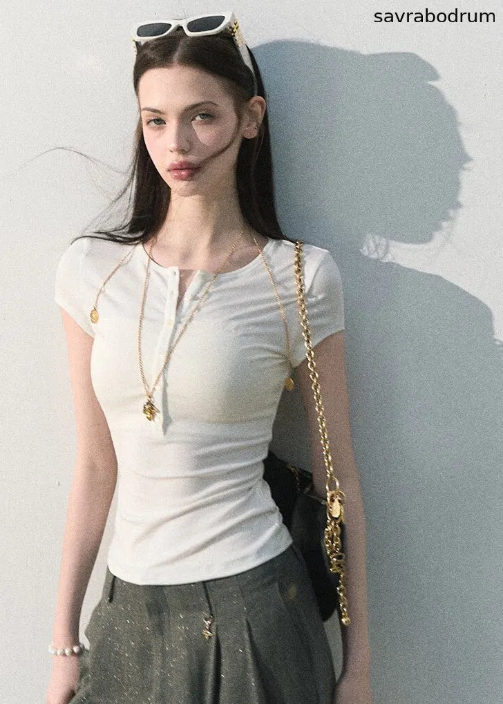 Lyocell Button-Neck Tee