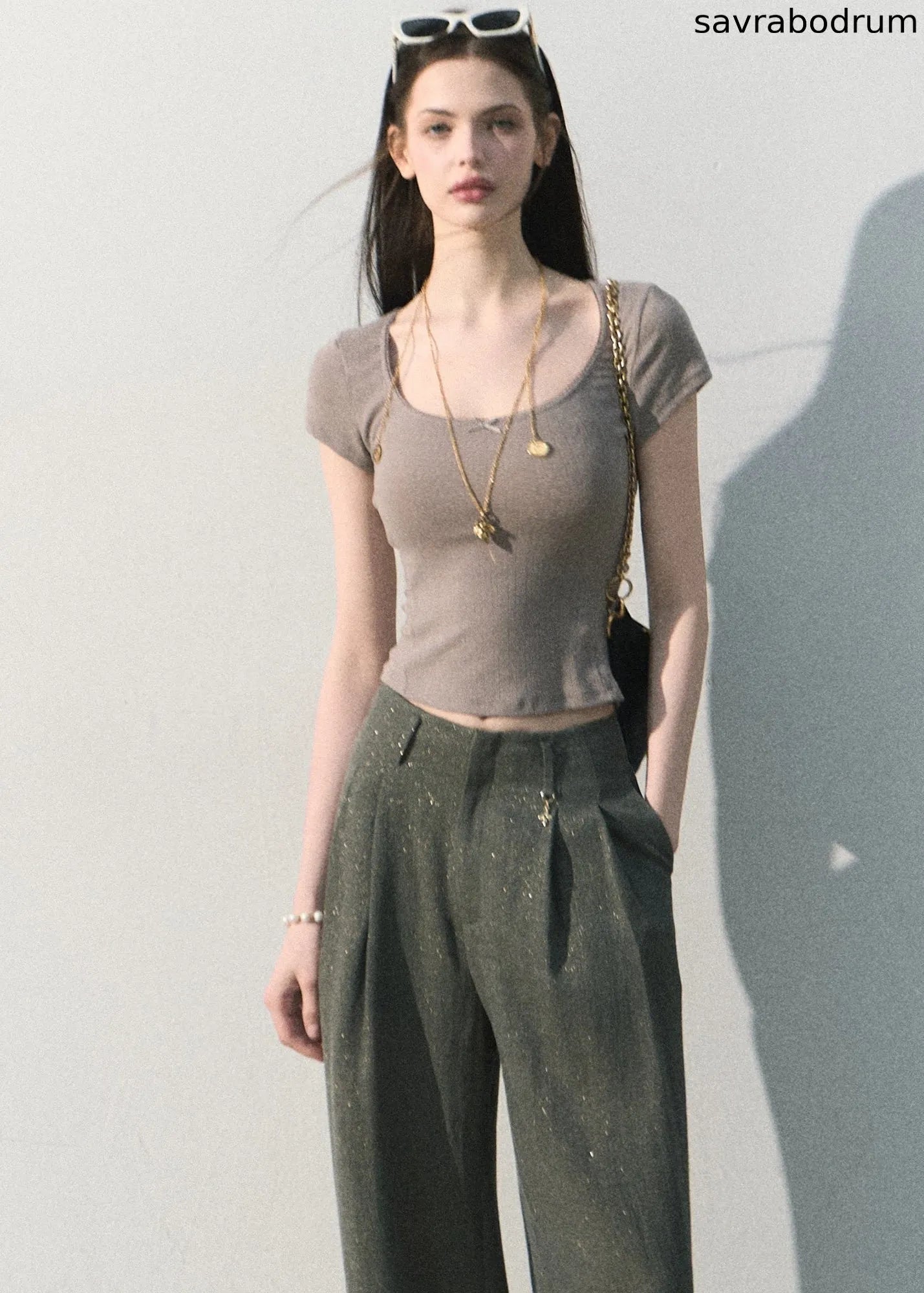 Iced Mint Lace-Trim U-Neck Top