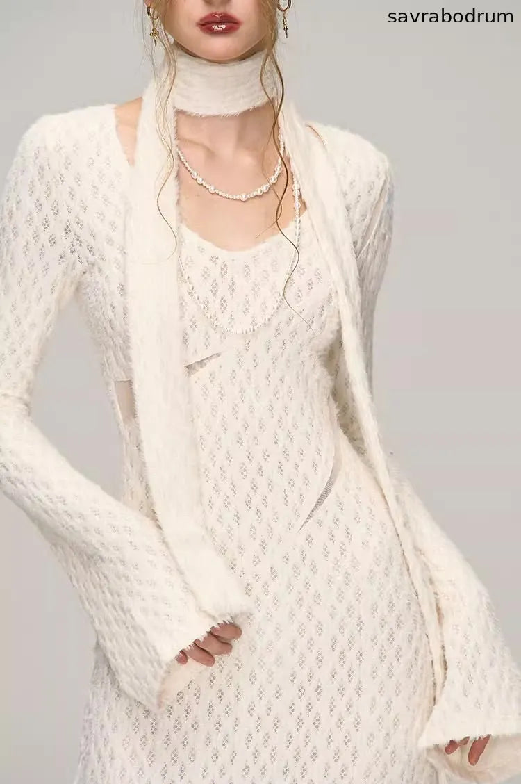 White Jacquard Hollow out Dress