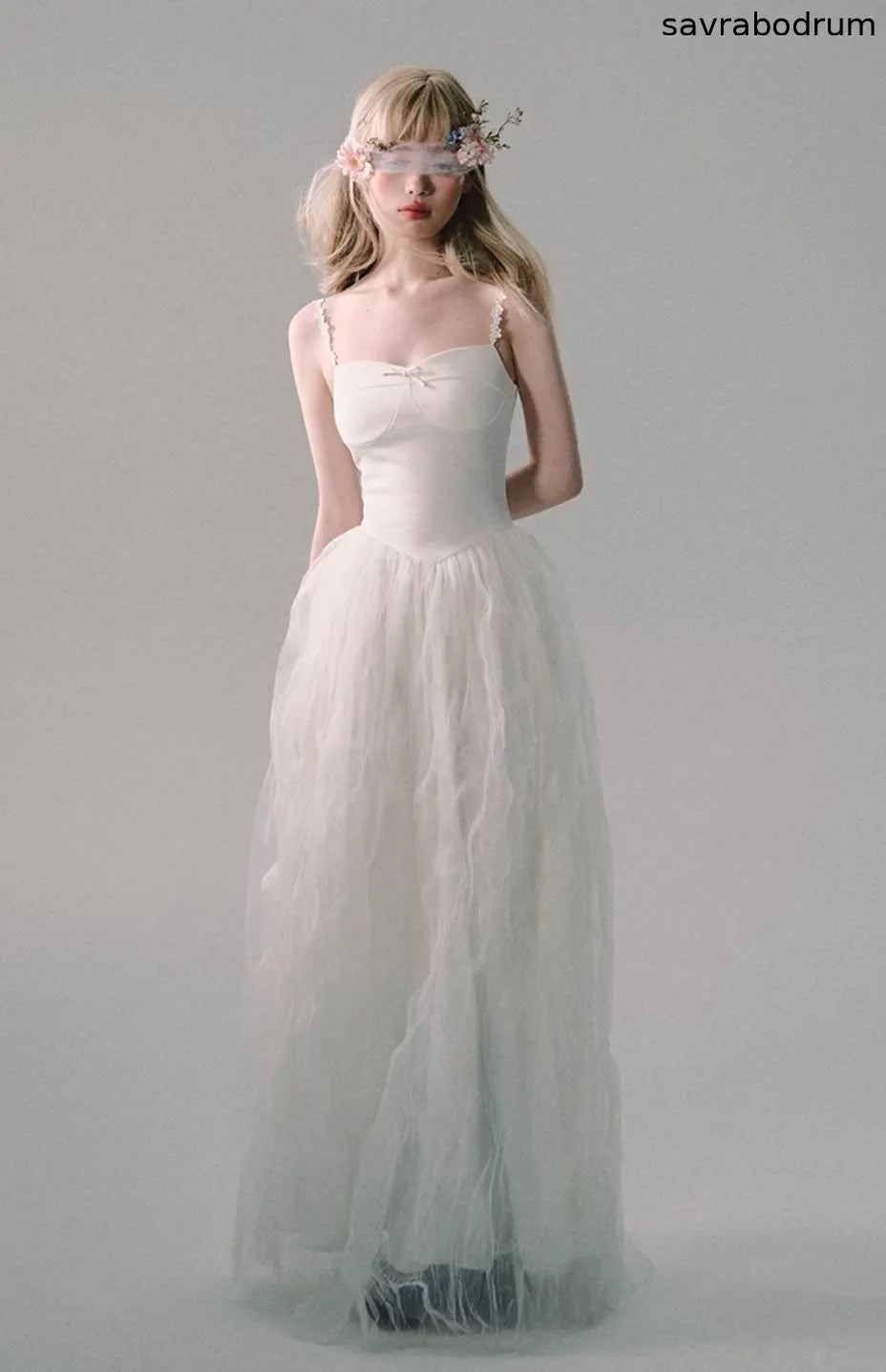 White Mesh Embroidered Slip Dress