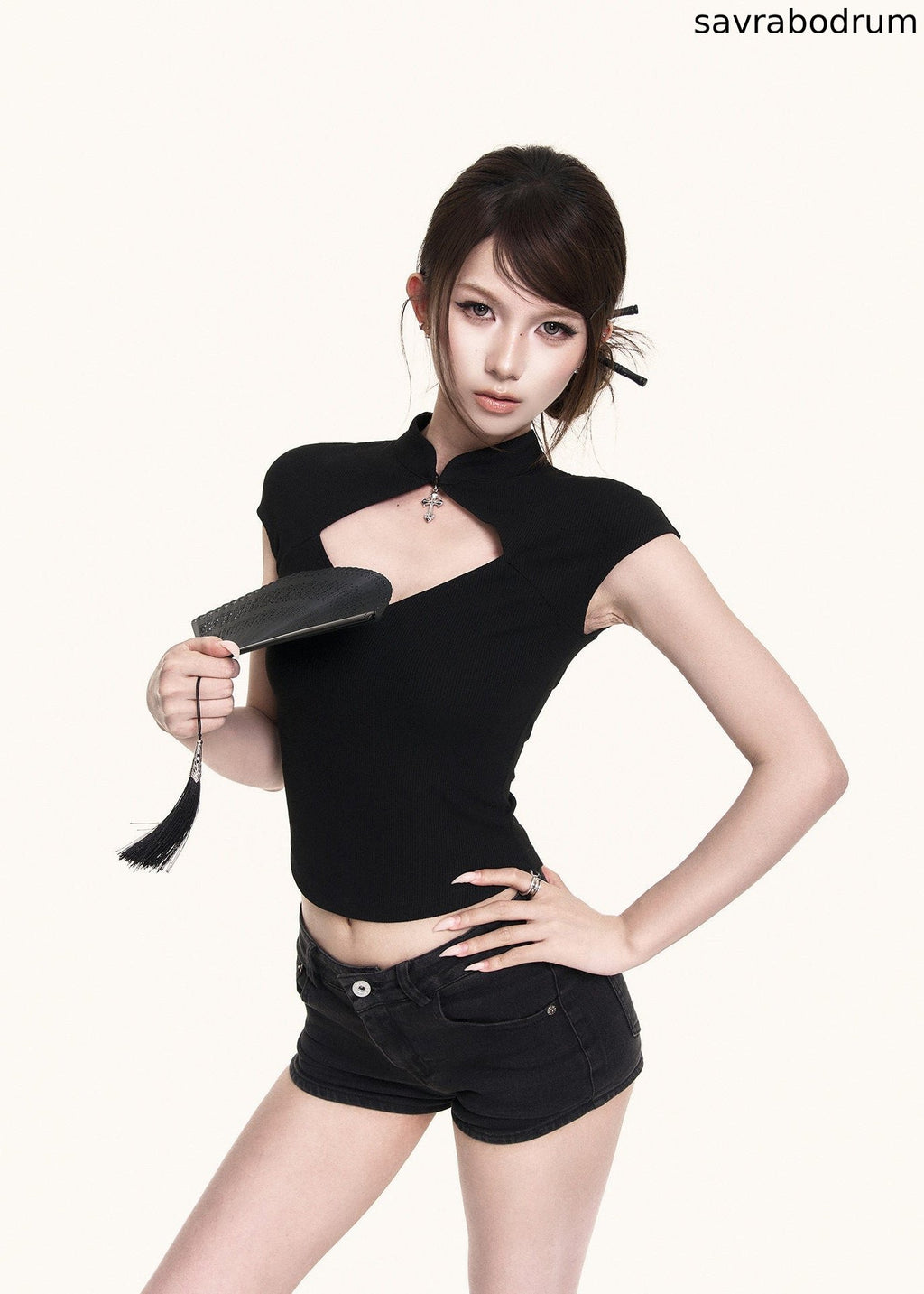 Dark Cross Cutout Crop Top