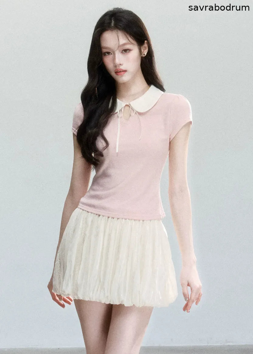 Doll Collar Slim Knit T-Shirt