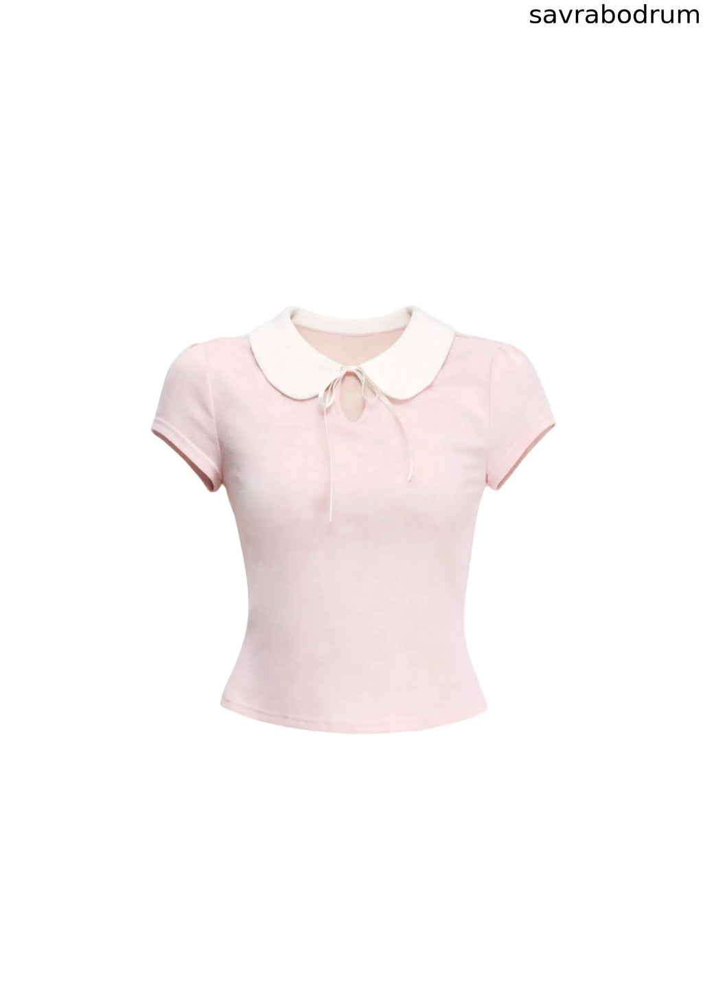 Doll Collar Slim Knit T-Shirt