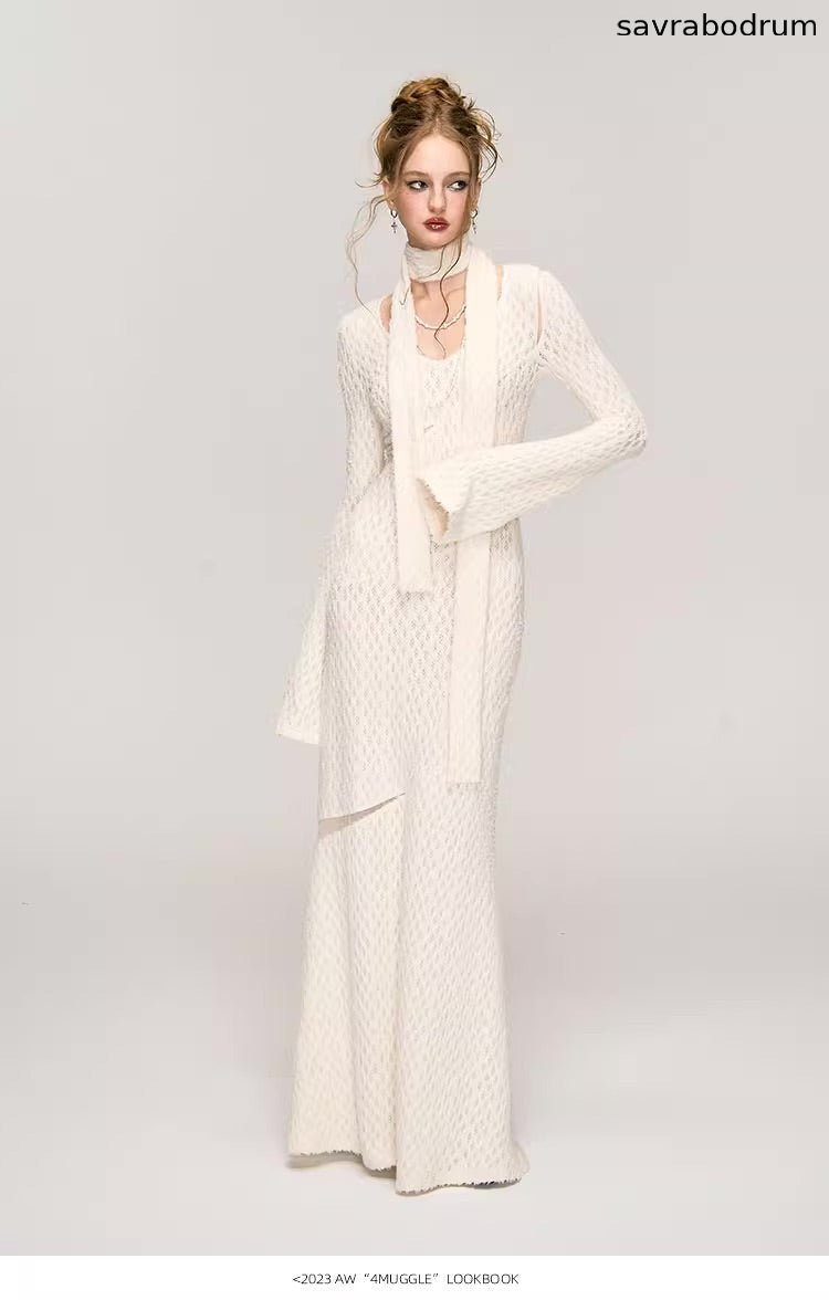 White Jacquard Hollow out Dress