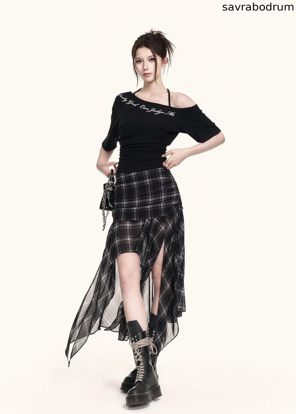 Cross-Shoulder Script Crop Top