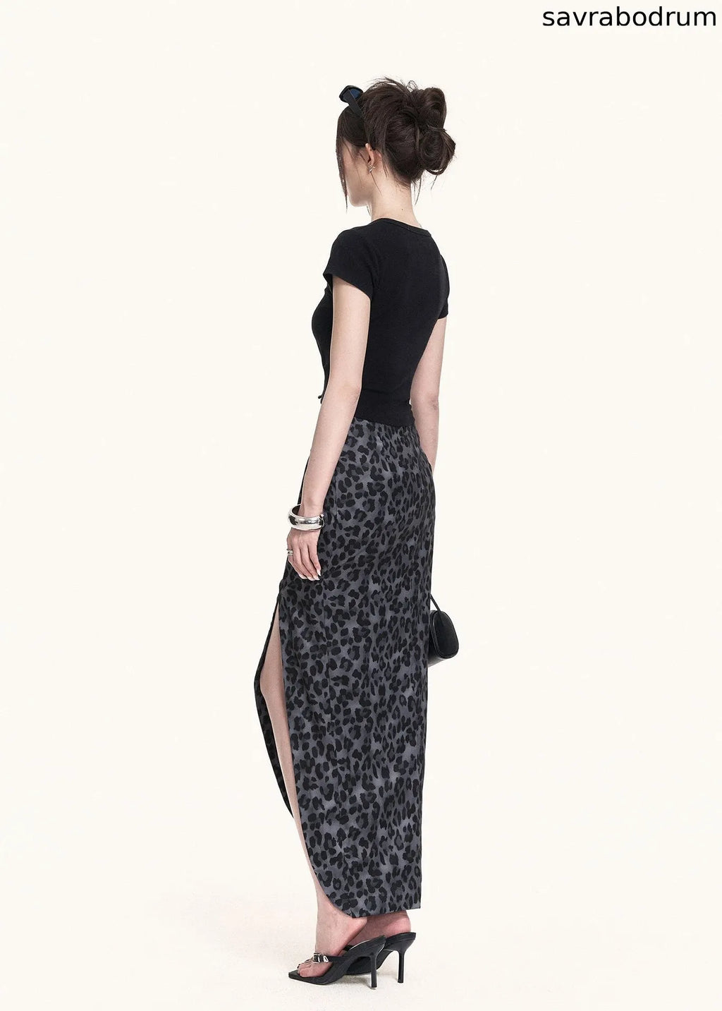 Leopard Slit Skirt & Crop Tee Set