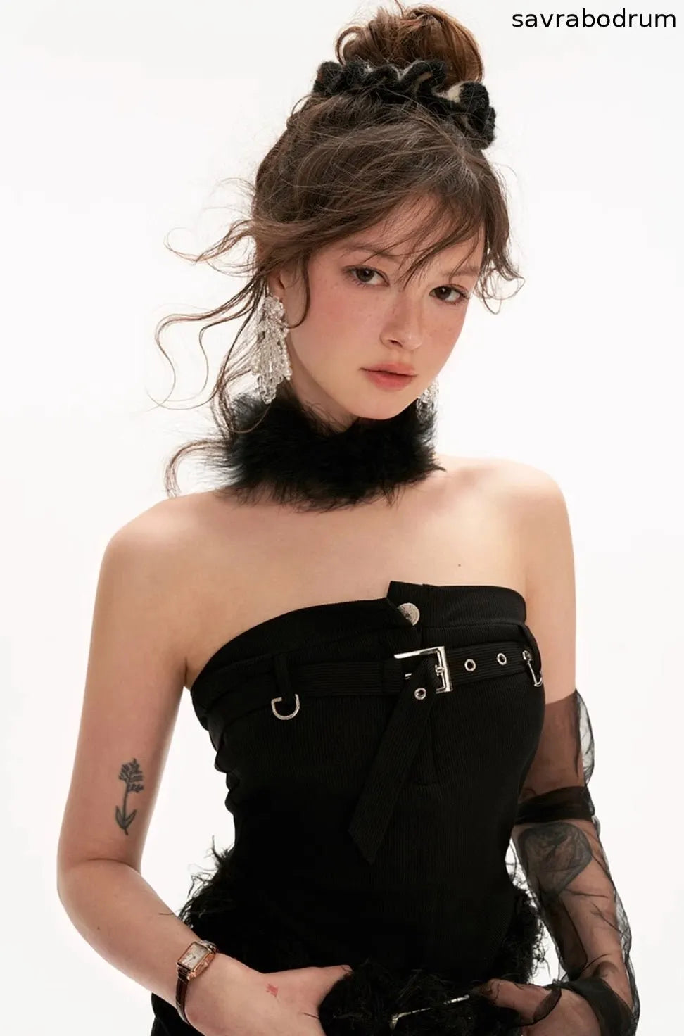 Tube top belt fishtail black dress