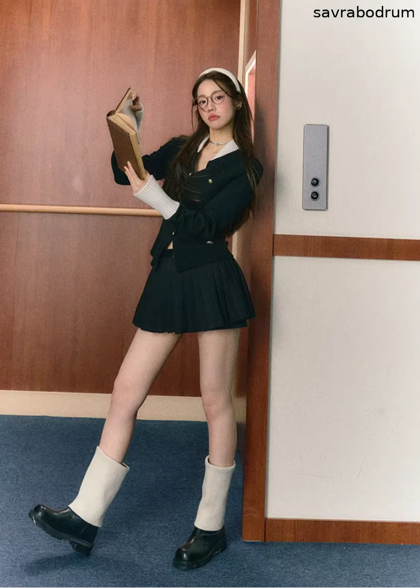 Midnight Preppy Pleated Set