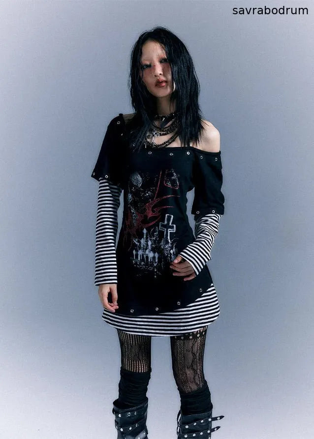 Long Sleeve Printed Slim Fit T-shirt Dress