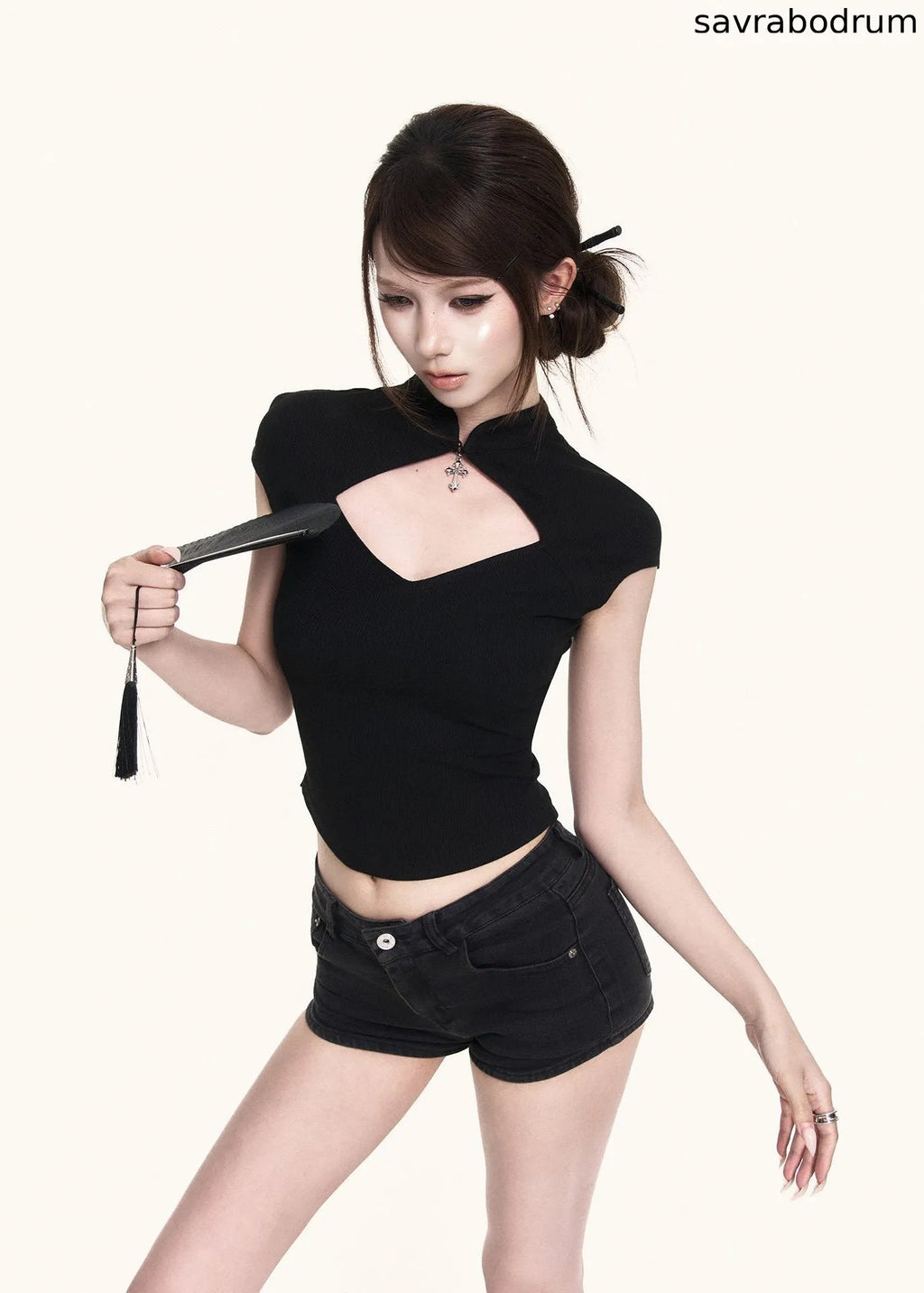 Dark Cross Cutout Crop Top