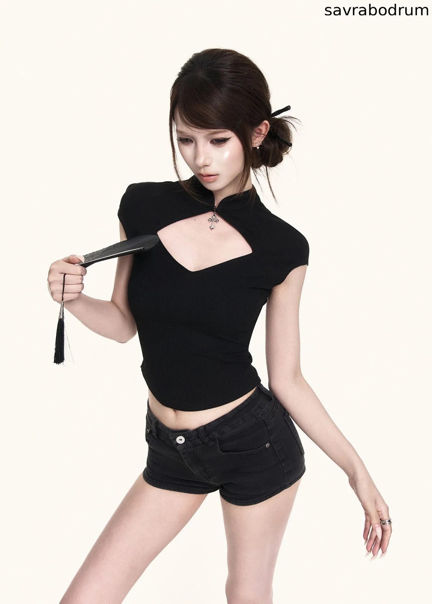 Dark Cross Cutout Crop Top