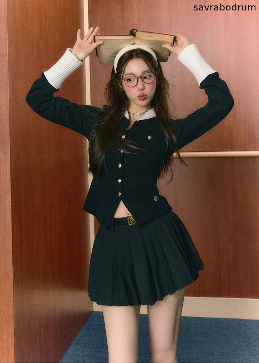 Midnight Preppy Pleated Set