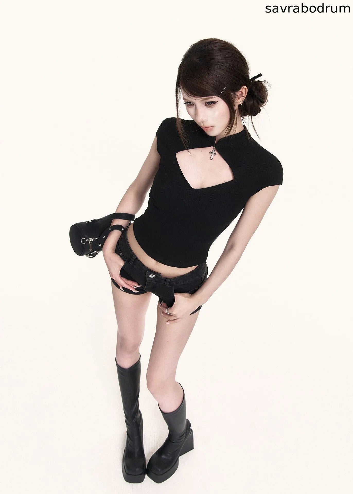 Dark Cross Cutout Crop Top