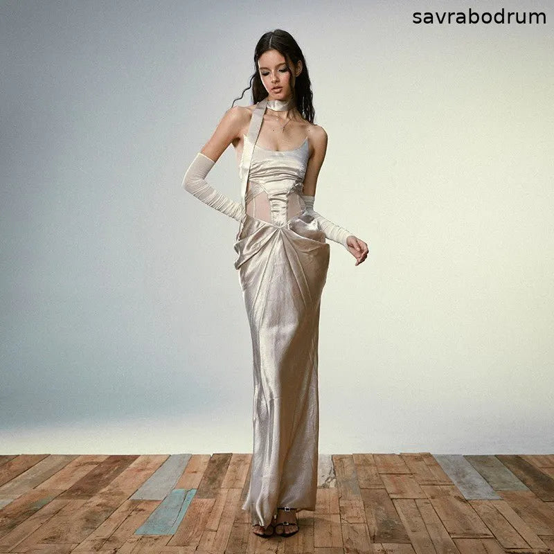 Solid color fishbone skirt dress
