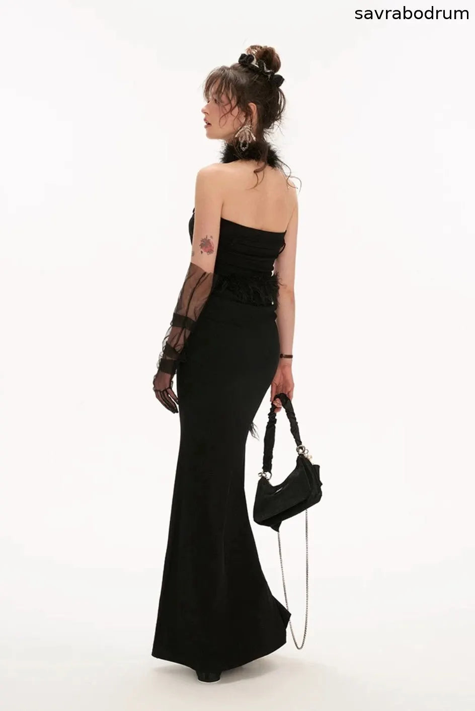 Tube top belt fishtail black dress