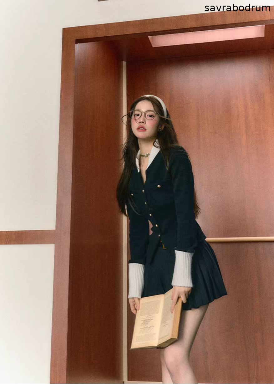 Midnight Preppy Pleated Set