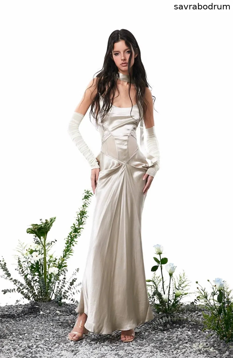 Solid color fishbone skirt dress