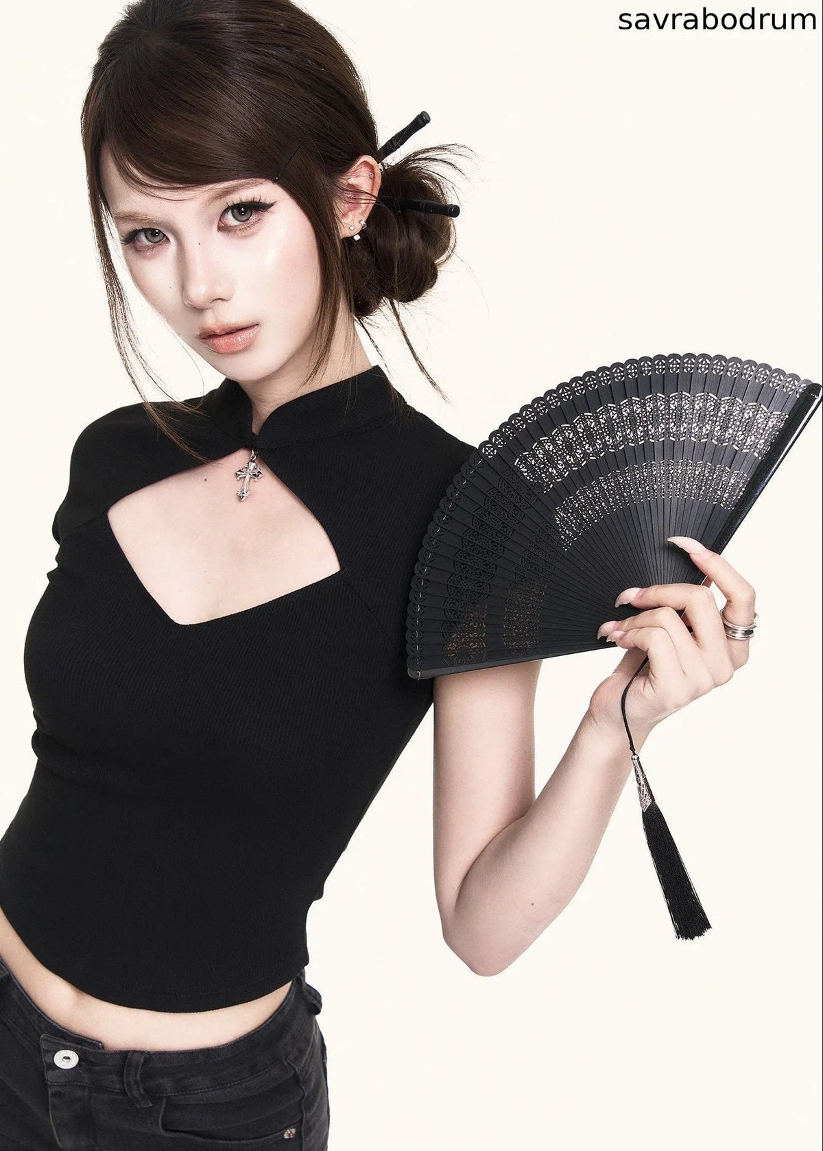 Dark Cross Cutout Crop Top