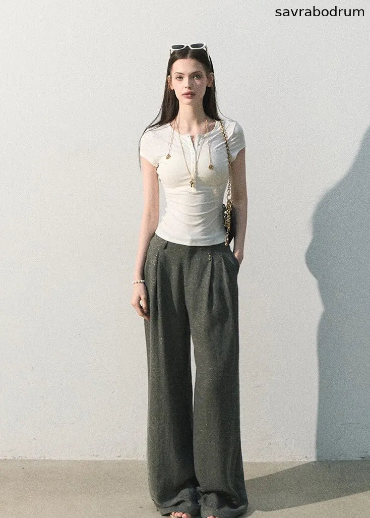 Gilded Drape Linen-Blend Wide-Leg Pants