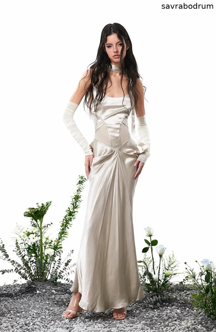 Solid color fishbone skirt dress