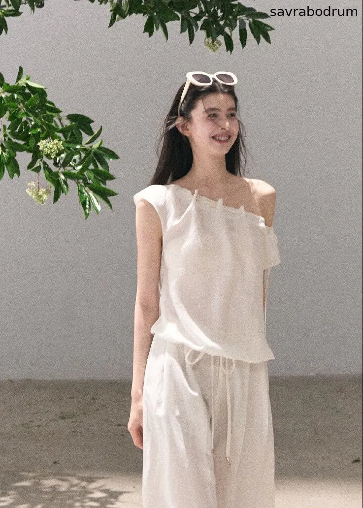 Quiet Courtyard Draped Top & Wide-Leg Pants Set