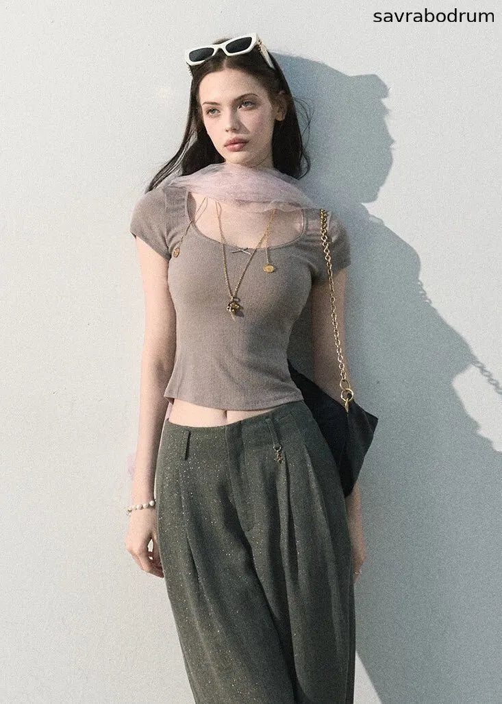 Gilded Drape Linen-Blend Wide-Leg Pants