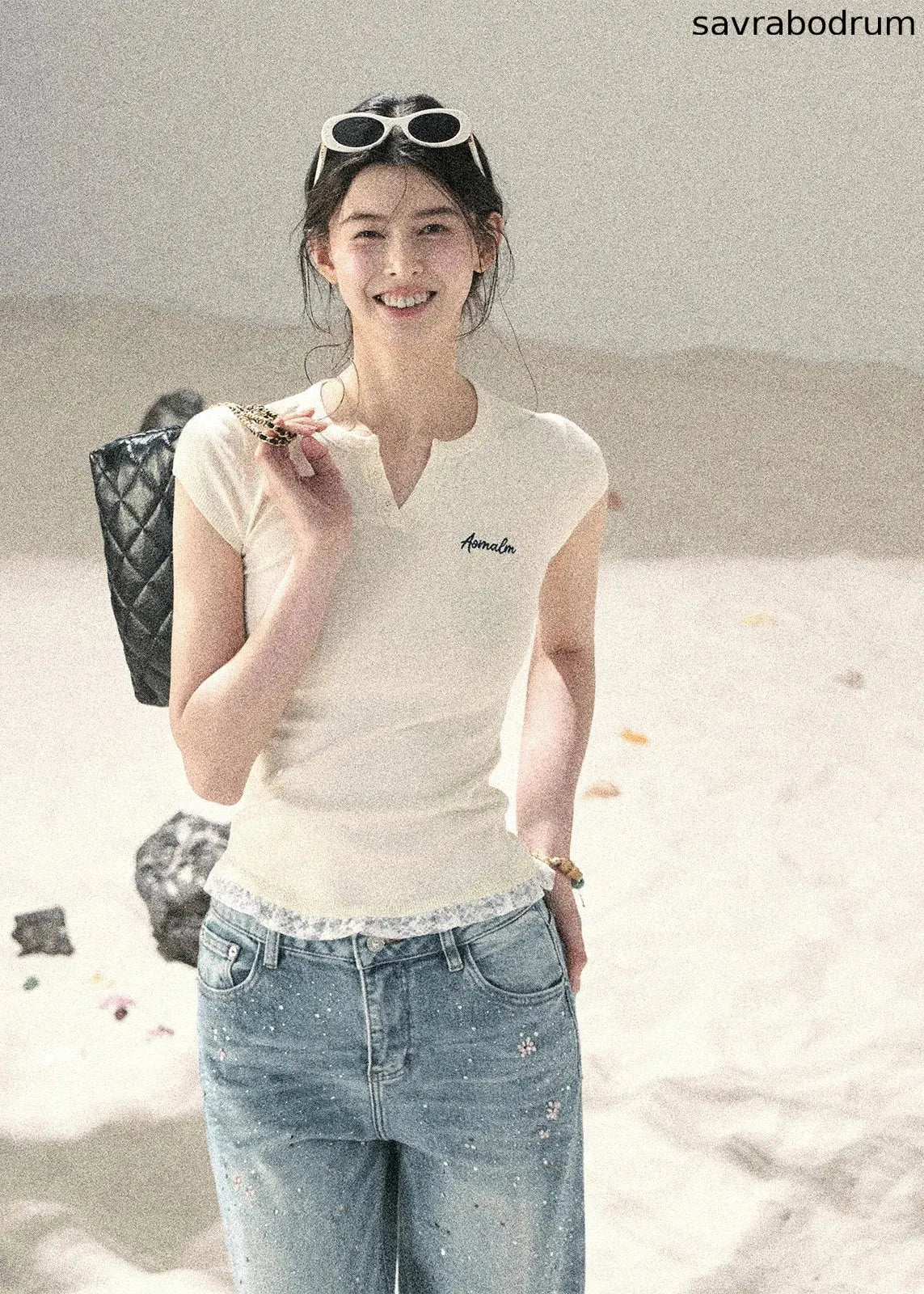 Langyu Letter Lace-Hem Baby Tee