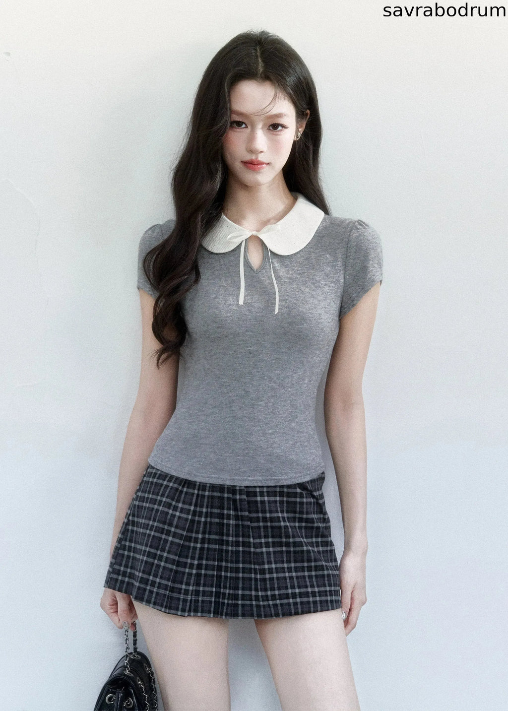 Doll Collar Slim Knit T-Shirt