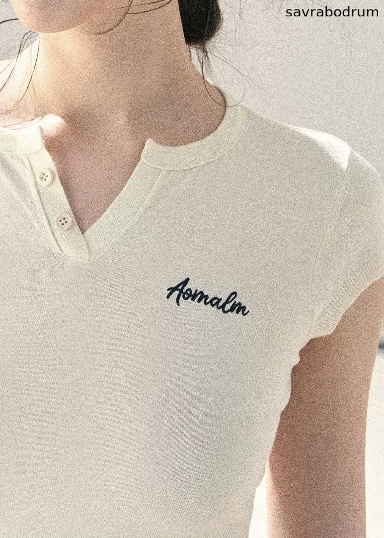 Langyu Letter Lace-Hem Baby Tee