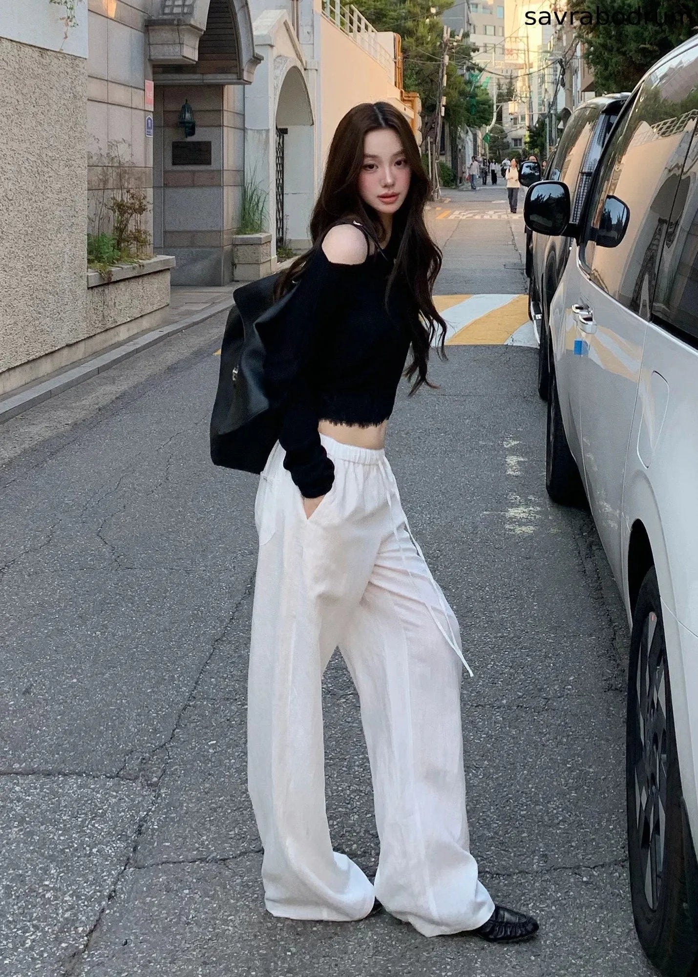 White Drawstring Wide-Leg Pants