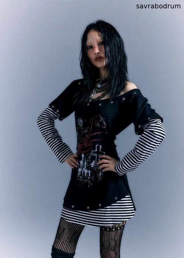 Long Sleeve Printed Slim Fit T-shirt Dress