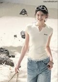 Langyu Letter Lace-Hem Baby Tee