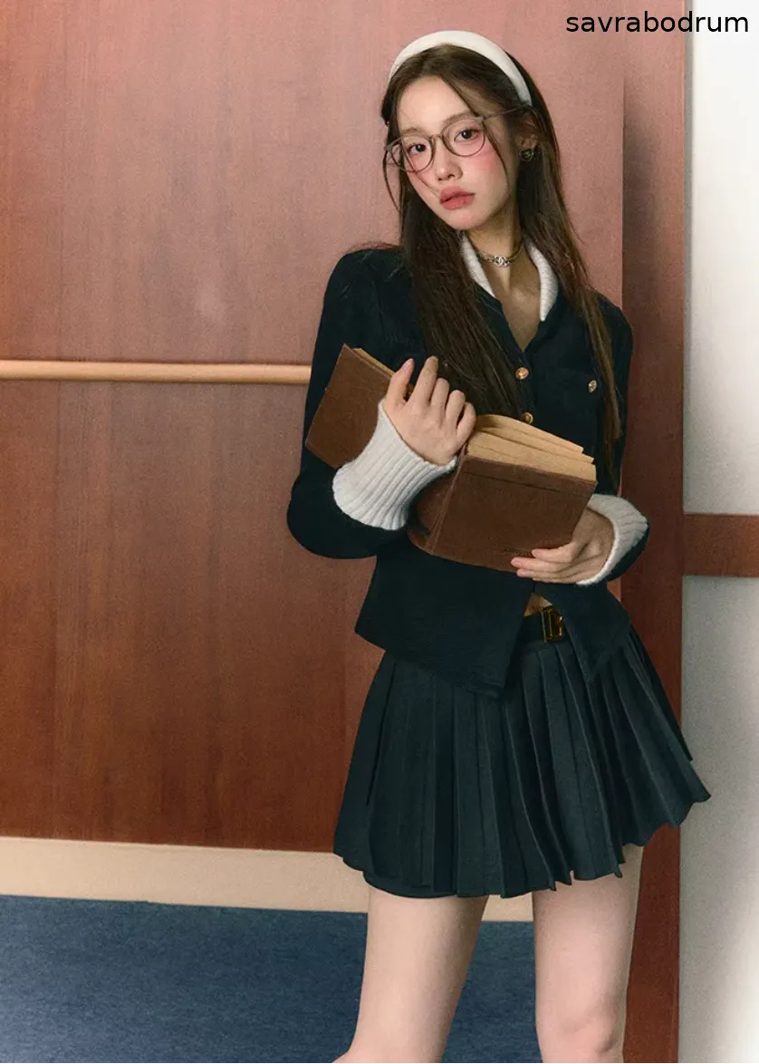 Midnight Preppy Pleated Set