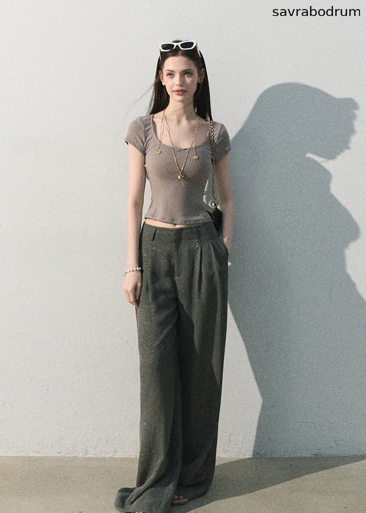 Gilded Drape Linen-Blend Wide-Leg Pants