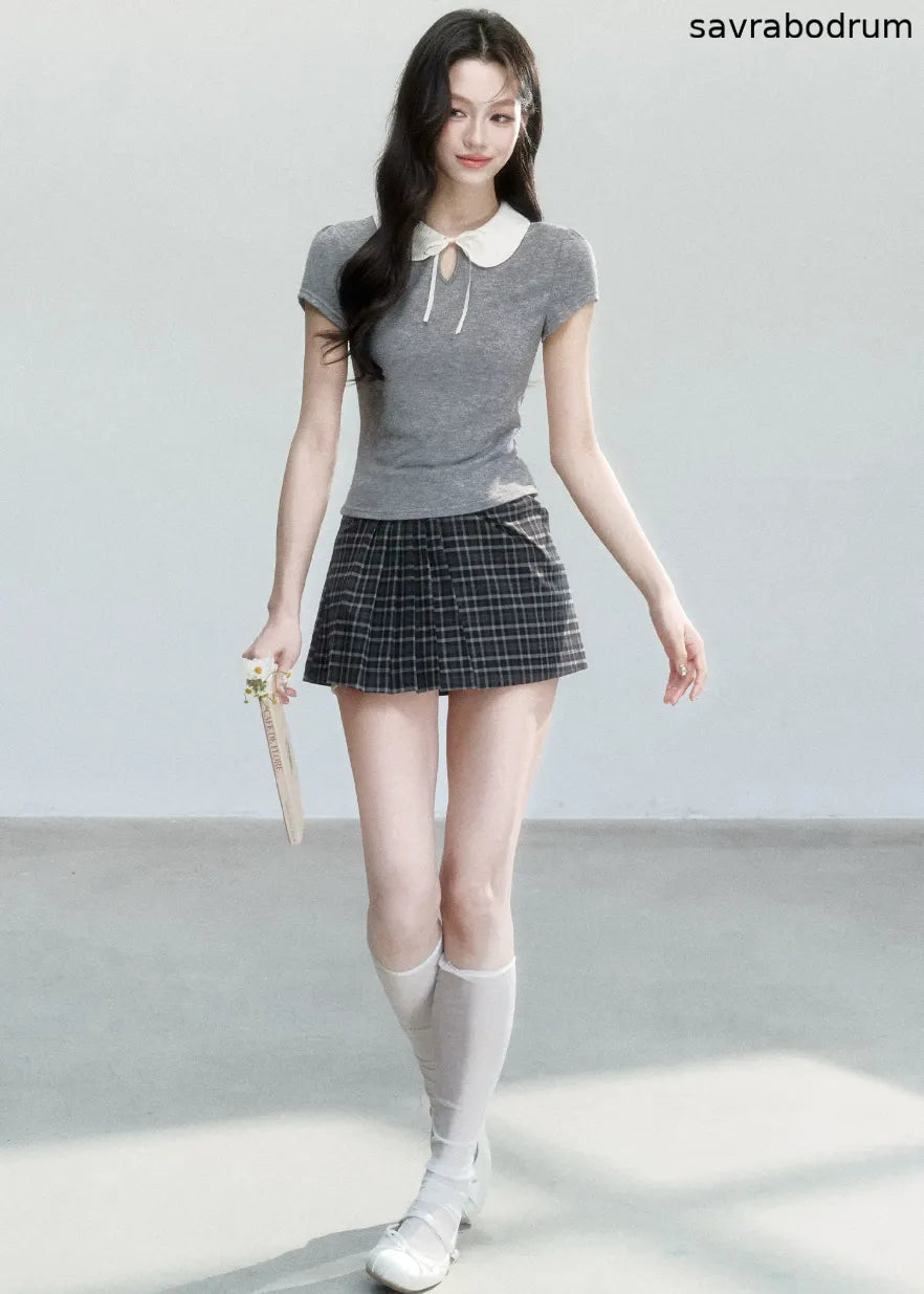 Doll Collar Slim Knit T-Shirt