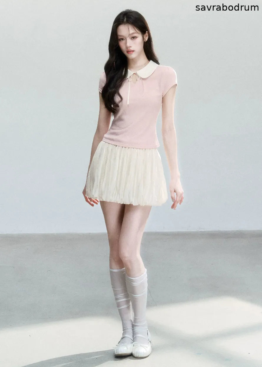 Doll Collar Slim Knit T-Shirt