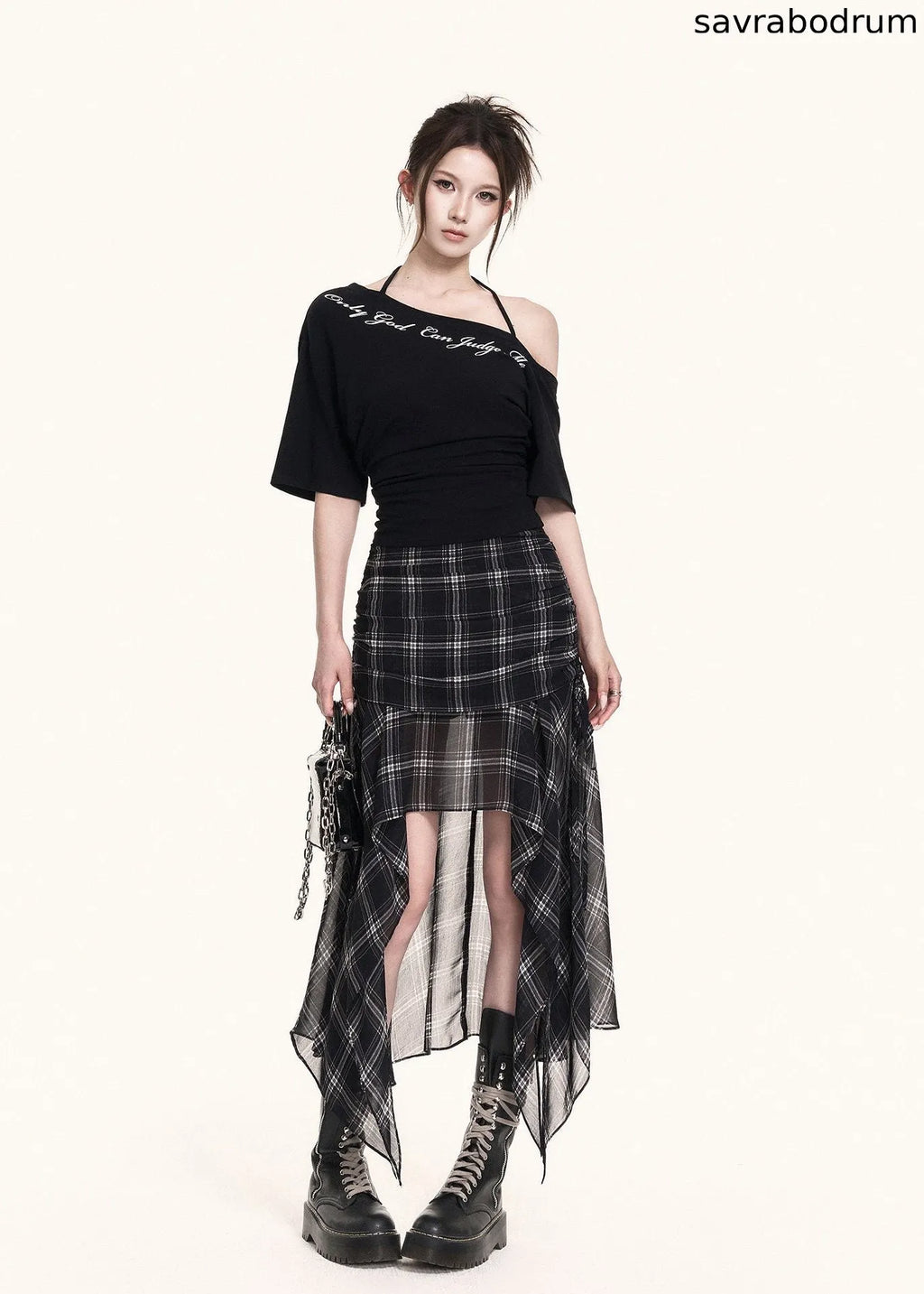 Cross-Shoulder Script Crop Top