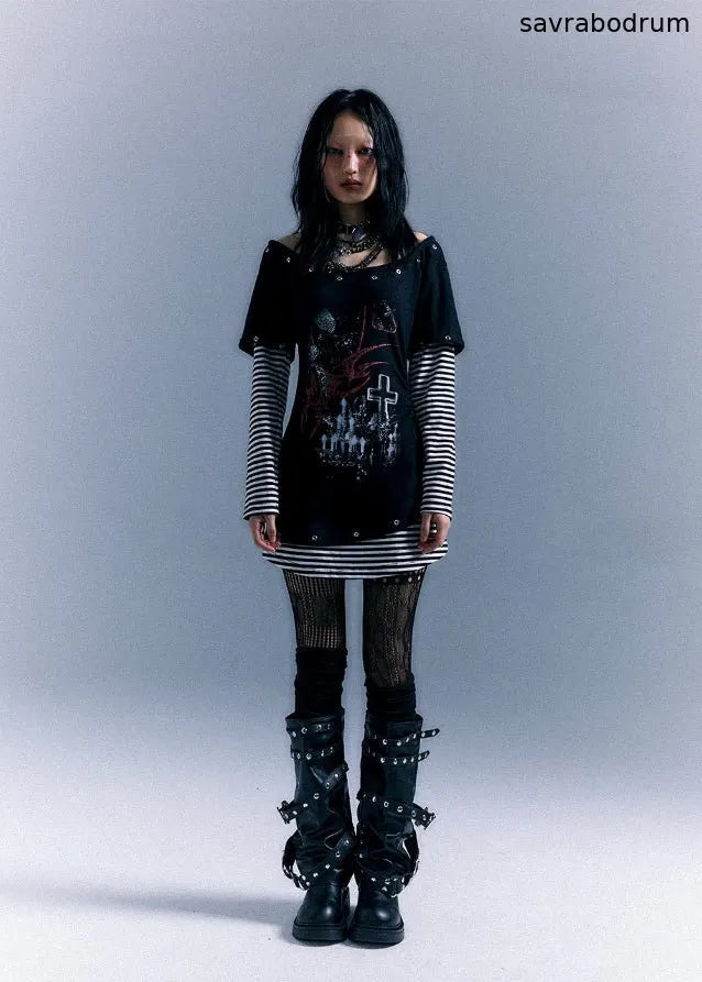 Long Sleeve Printed Slim Fit T-shirt Dress