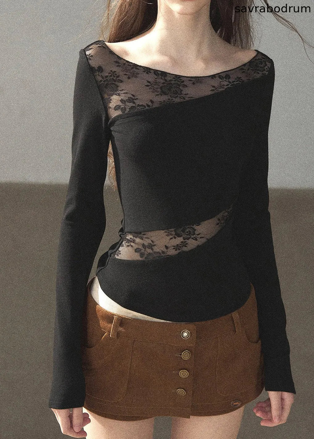 Misty Skin Sheer Lace Long Sleeve Top