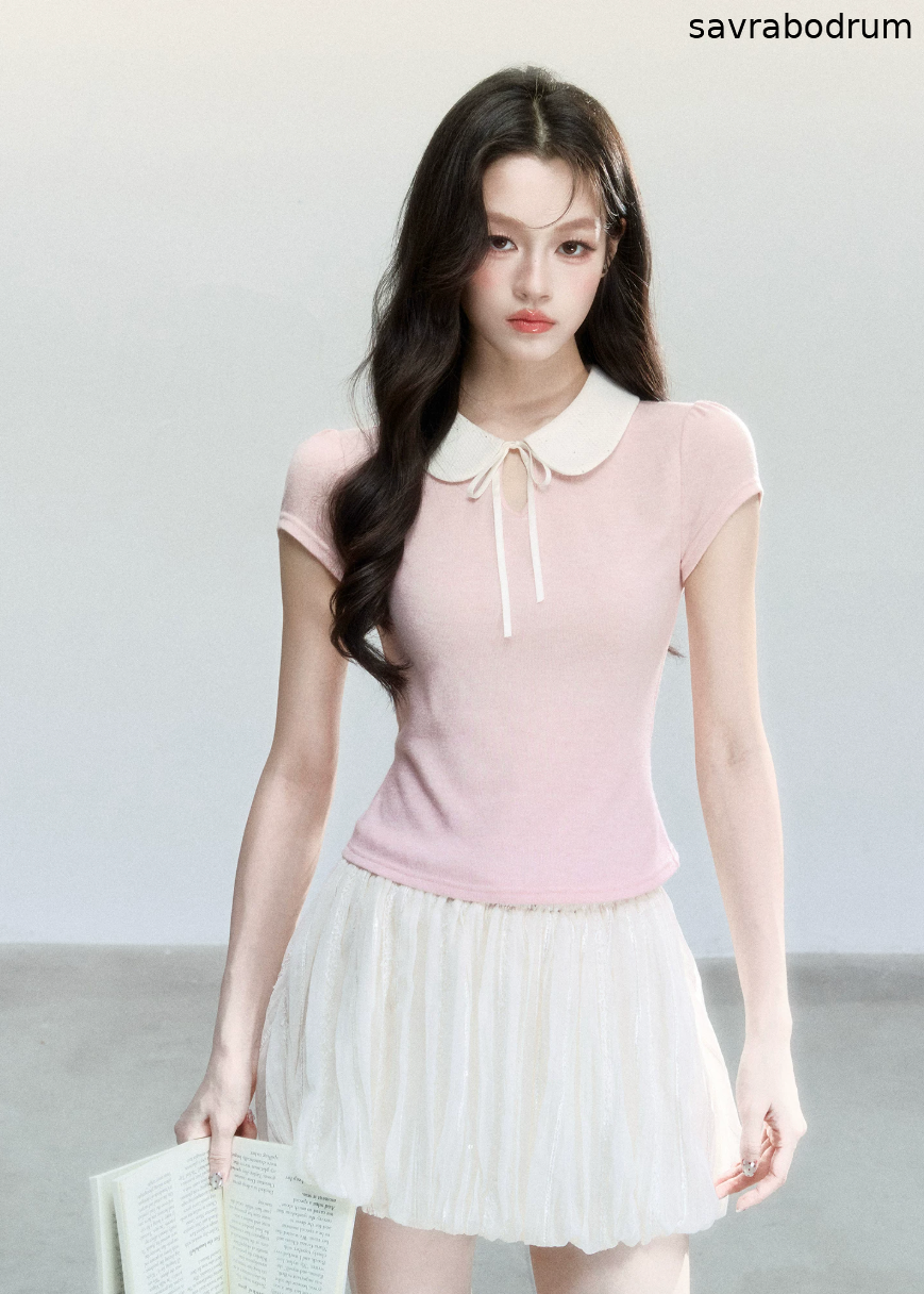 Doll Collar Slim Knit T-Shirt