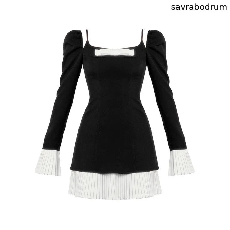 Camellia Bow Trumpet Sleeve Dress