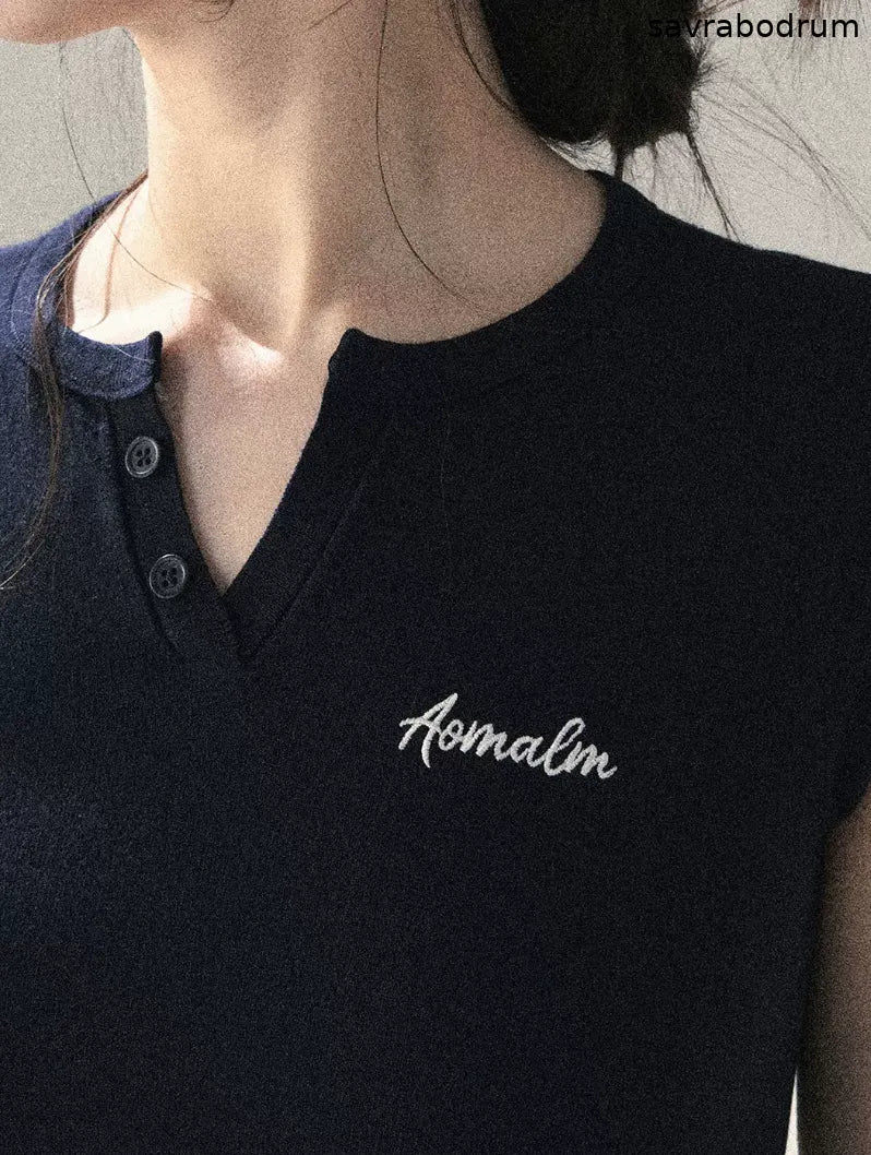 Langyu Letter Lace-Hem Baby Tee