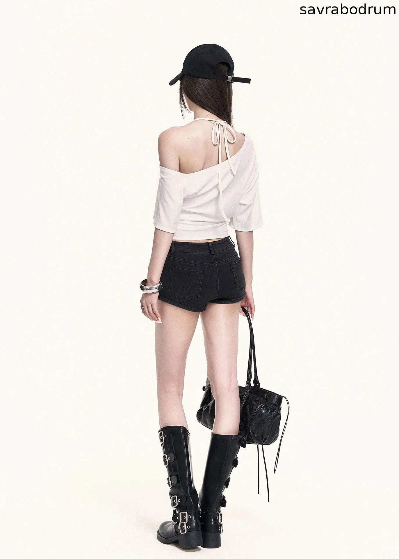 Cross-Shoulder Script Crop Top