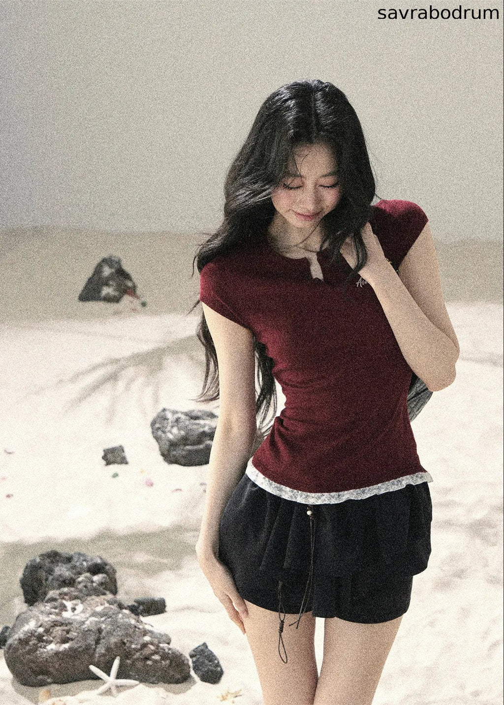 Langyu Letter Lace-Hem Baby Tee