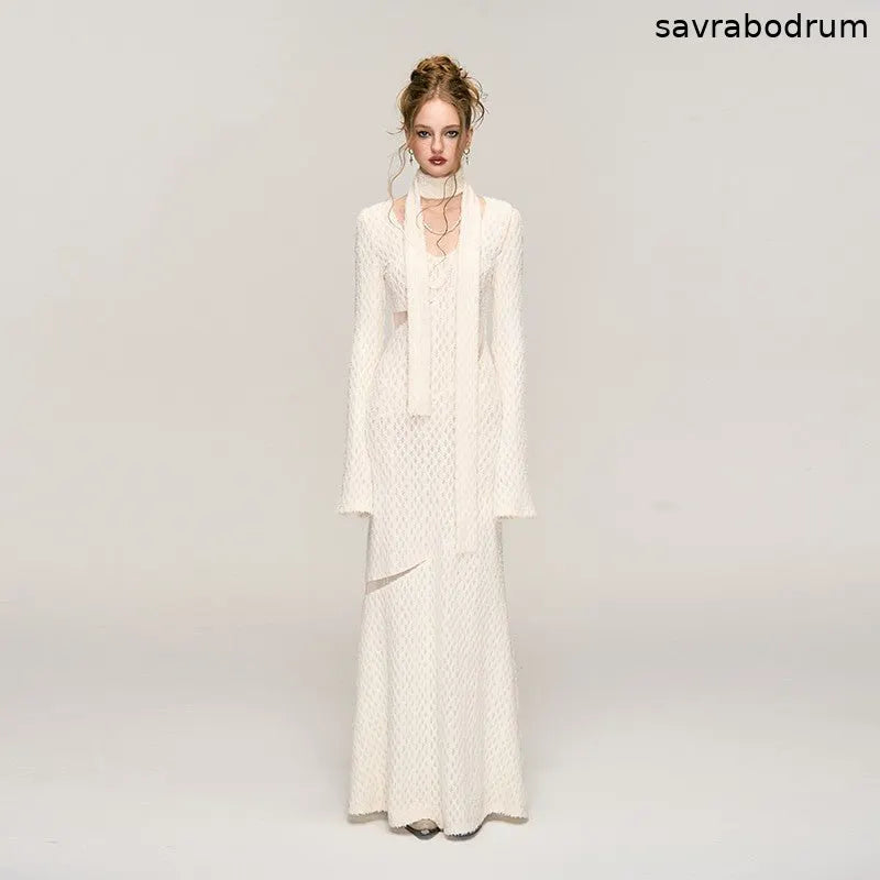 White Jacquard Hollow out Dress