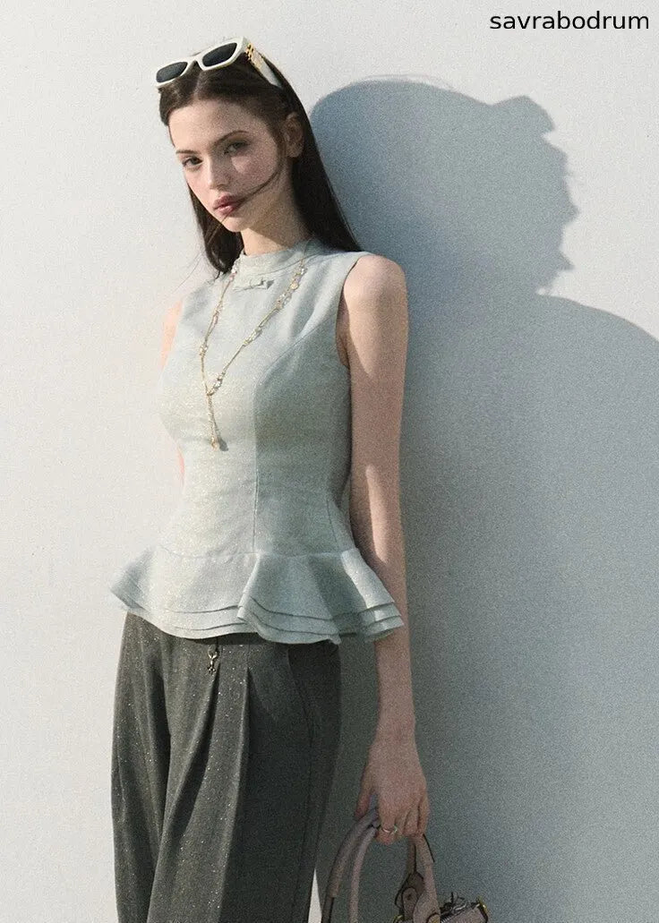 Gilded Drape Linen-Blend Wide-Leg Pants