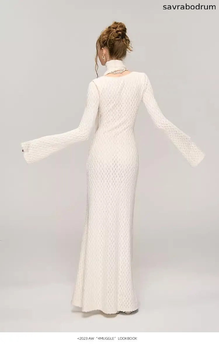 White Jacquard Hollow out Dress