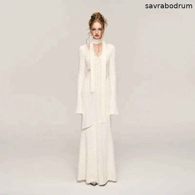 White Jacquard Hollow out Dress